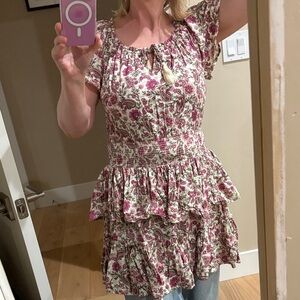 Patrons of Peace Floral Ruffle Blouse - Pink and Cream